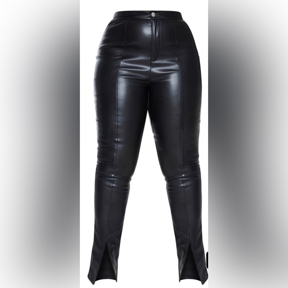 18 US size; Black Split Hem Faux Leather Pants -Plus Size - Picture 1 of 4